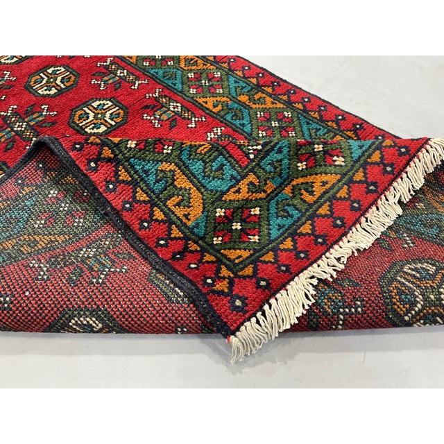 Red and Turquoise Turkmen Tribal Wool Runner Rug, 2'9" X 15'9" For Sale - Image 11 of 13