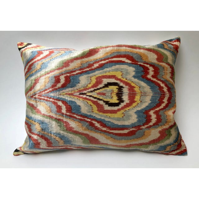 Mediterranean Silk Velvet Ikat Pillow For Sale - Image 3 of 3