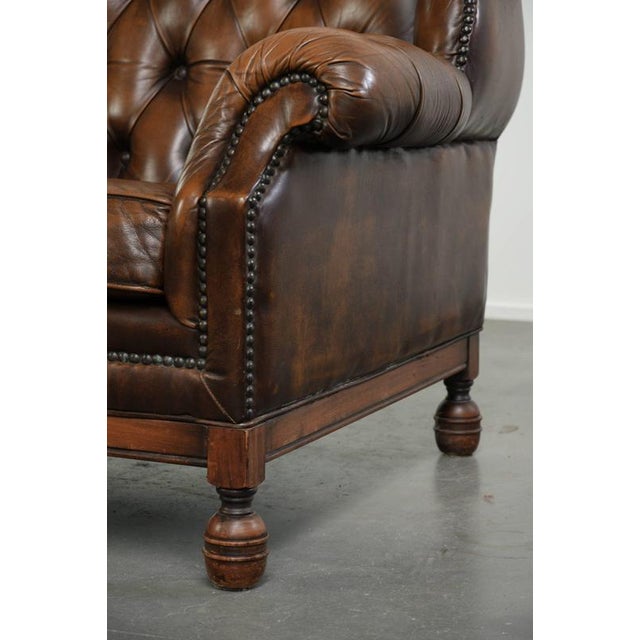 Vintage English Cowhide Chesterfield Wing Armchair For Sale - Image 11 of 13