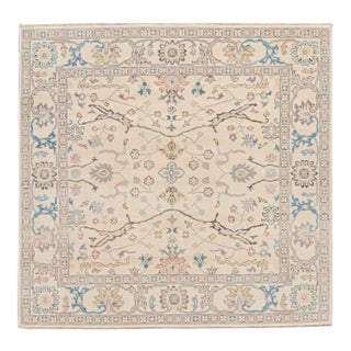 New Beige Modern Oushak Square Wool Rug For Sale