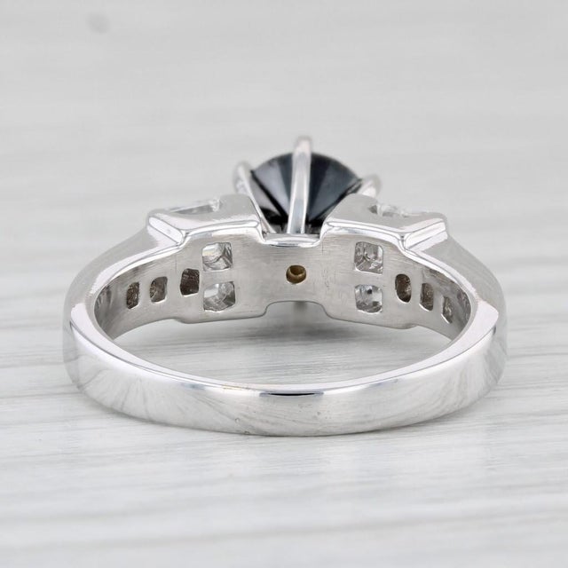 2010s 1.83ctw Black White Diamond Ring 14k White Gold Size 7 Engagement For Sale - Image 5 of 8