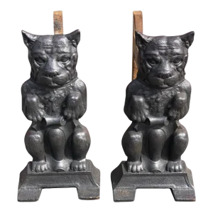 Pair of Cast Iron Dog Andirons