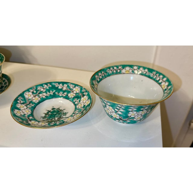 Ceramic Chinese Gaiwan Lidded Tea Cup, Saucer and Plate For Sale - Image 7 of 9