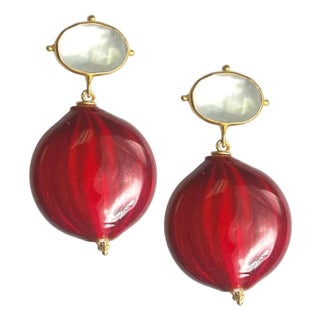 Pearl + Venetian Glass Drop Earring For Sale