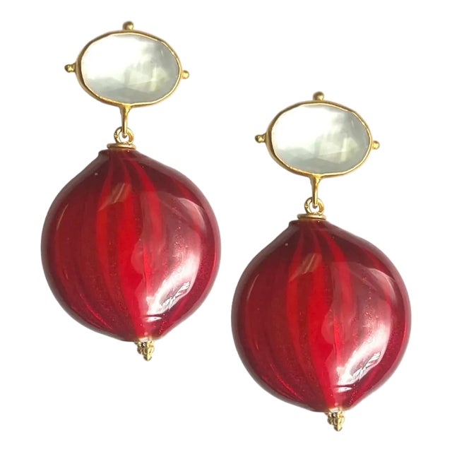 Pearl + Venetian Glass Drop Earring For Sale
