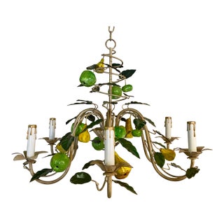 Mid 20th Century Vintage Tole Metal Fruit and Leaves Chandelier For Sale
