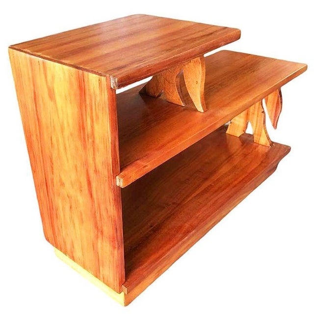 1950s 1950s Restored Mid-Century Hand Carved Bamboo Pattern Koa Wood Side Table For Sale - Image 5 of 7