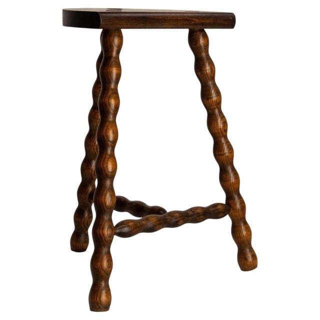 Three Legs Beech Half-Moon Shapped Stool, France, 1960 For Sale - Image 9 of 9