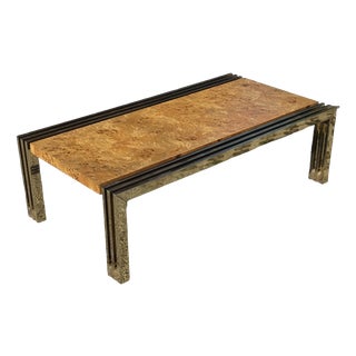 Low Italian Coffee Table in Brass and Briar Root, 1970s For Sale