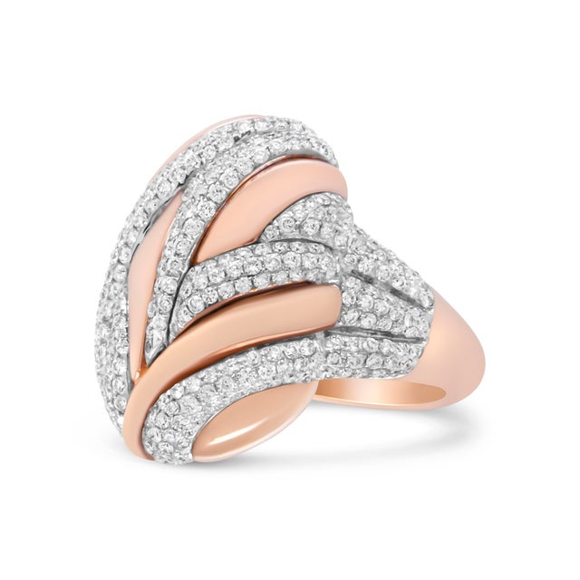 Contemporary 18K Rose and White Gold 1 7/8 Cttw Diamond and Gold Textured Dome Cocktail Ring (F-G Color, VS1-VS2 For Sale - Image 3 of 6