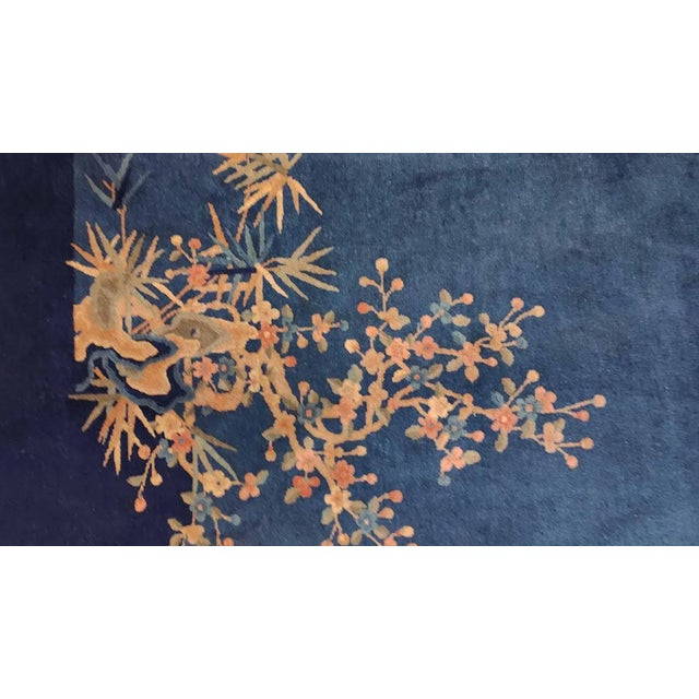 1920s 1925 Blue Multicolor Floral Antique Chinese Art Deco Rug 6'2"x8'10" Wool Carpet For Sale - Image 5 of 9