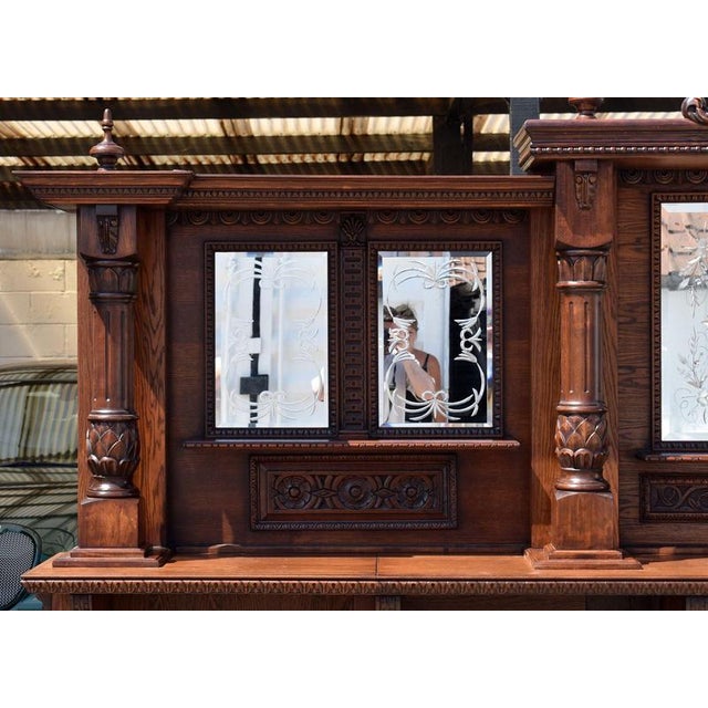 Wood Victorian Carved Oak Front and Back Bar, 1980 For Sale - Image 7 of 18