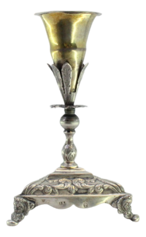 Silver Toothpick Holder with Gilt Chalice on Flower and Relief Scrolls