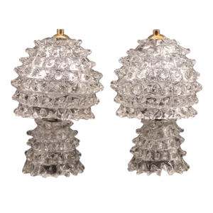 Set of 2 Table Lamps in Rostrato Murano Glass Vase for Barovier & Toso, 1940
