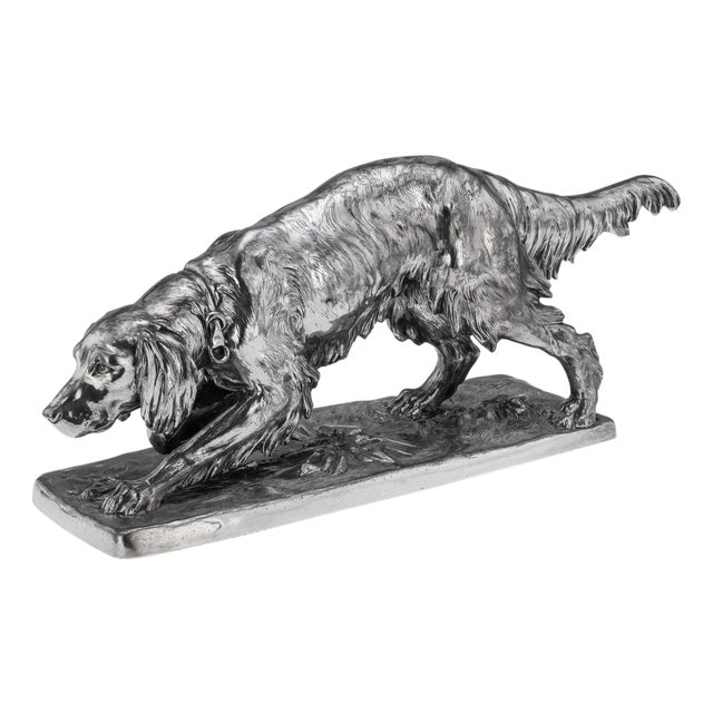 Continental Artist, Hunting Setter Dog Statue, 1910s, Silver Plated Metal For Sale