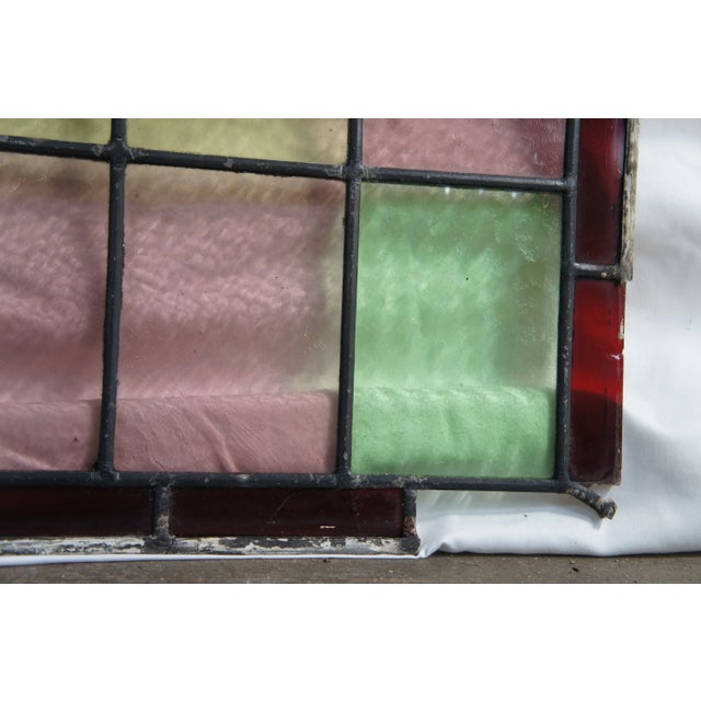 Antique Victorian Floral Leaded Stained Architectural Glass Window Panel For Sale - Image 6 of 11