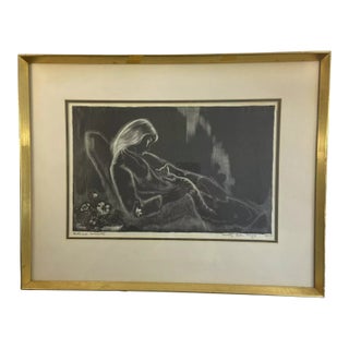1930s Art Dorothy Lake Gregory Signed Lithograph Girl With Cat Framed Matted For Sale