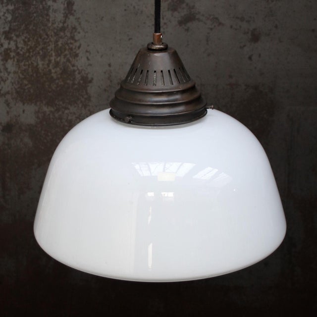 Art Deco White Opaline Glass Pendant Light, 1920s For Sale - Image 6 of 8