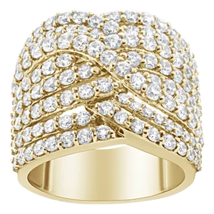 10K Yellow Gold 3.0 Cttw Diamond Eight-Row Bypass Crossover Statement Band Ring - Size 7