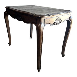 Vintage French Oak Parquet Side Table With Carved Details For Sale