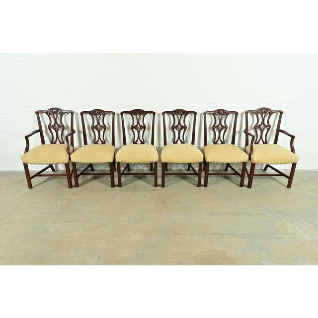 English Baker Furniture Style Georgian Carved Mahogany Dining Chairs, Set of Six For Sale - Image 3 of 13