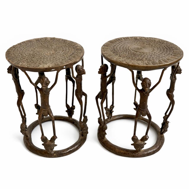 Mid 20th Century Vintage Bronze African Tikar Tribal Stool / Side Table For Sale - Image 5 of 7