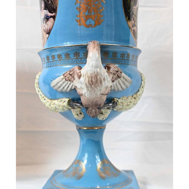 French Floral Porcelain Campana Urns in the style of Sevres, Set of 2 For Sale - Image 6 of 7