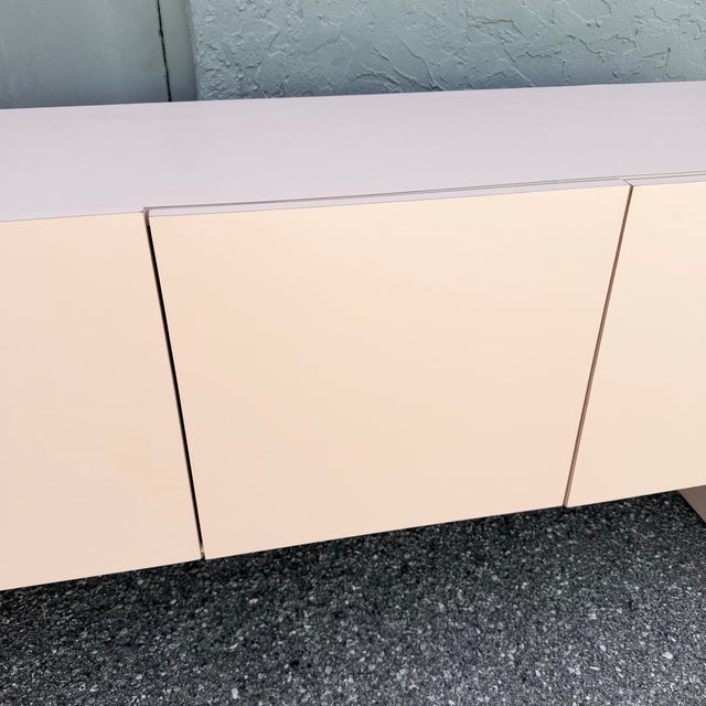 Pink Art Deco Pink Laminate Waterfall Floating Credenza For Sale - Image 8 of 10