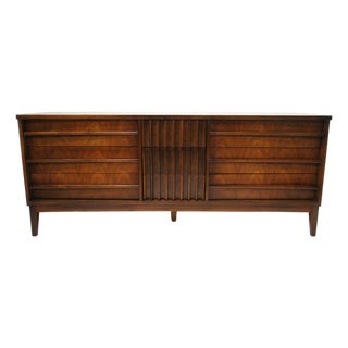 Mid Century Walnut 9 Drawer Low Boy Dresser in the Style of Altavista Lane For Sale