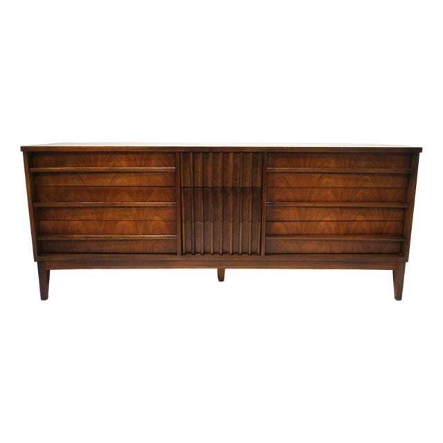 Mid Century Walnut 9 Drawer Low Boy Dresser in the Style of Altavista Lane For Sale