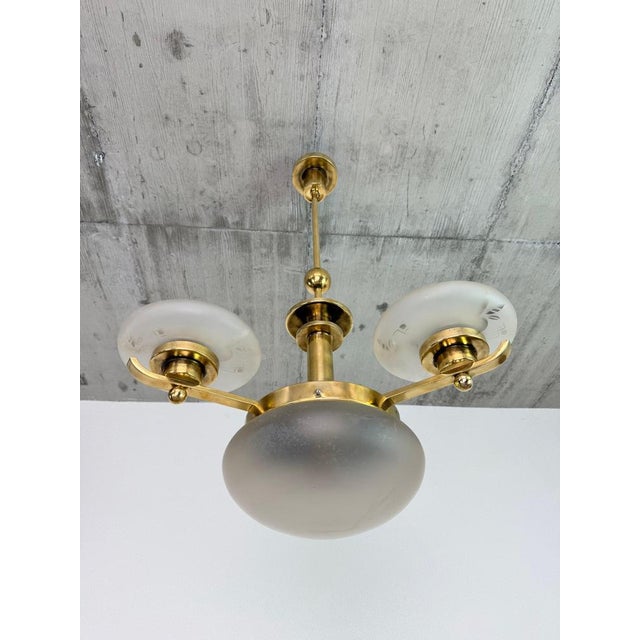 Art Deco Czech Polished Brass Chandelier, 1930s For Sale - Image 3 of 13
