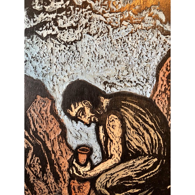 Jacob Steinhardt, German Expressionist Hand Carved Colored Original Wood Pane Art Israeli Bezalel, 1965 For Sale - Image 10 of 13