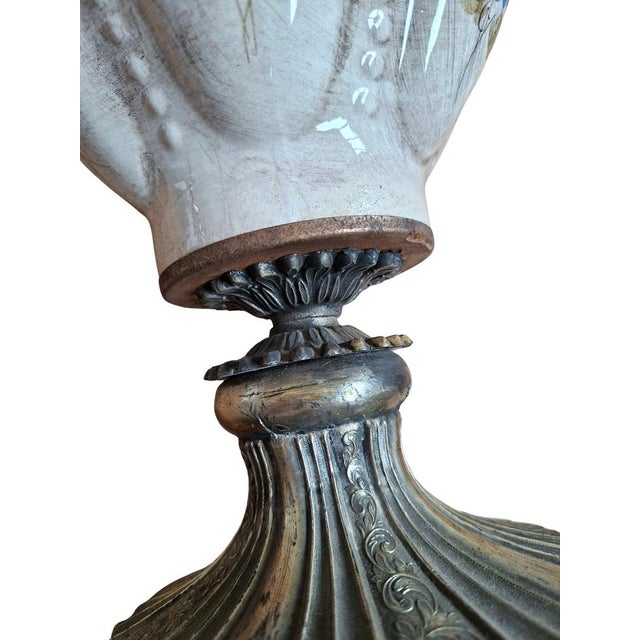 Vintage Hand-Painted Ceramic and Bordeaux Velvet Table Lamp, 1960 For Sale - Image 13 of 18