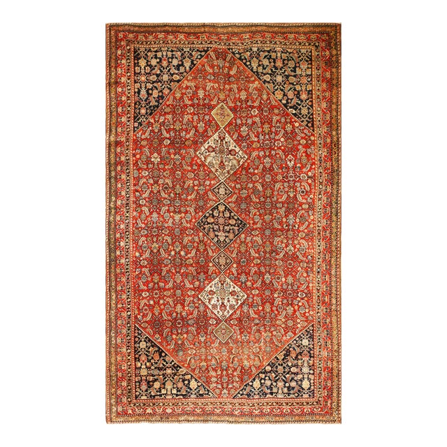 Extraordinary Antique Persian Ghashgaei Rug With Three Large Central Diamond Medallions For Sale
