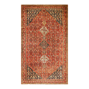 Extraordinary Antique Persian Ghashgaei Rug With Three Large Central Diamond Medallions