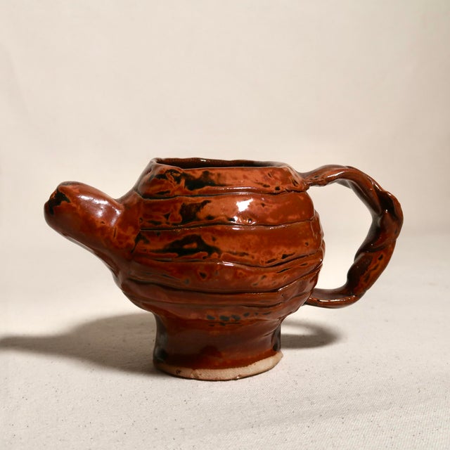 Vintage Brutalist Wabi Sabi Sculptural Studio Pottery Red and Black Glaze Ceramic Vessel For Sale - Image 16 of 17