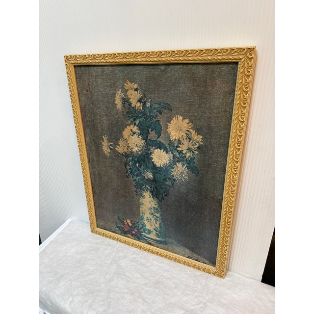 Henri Fantin-Latour " Yellow Chrysanthemums" Reproduction Painting, Framed For Sale - Image 4 of 12