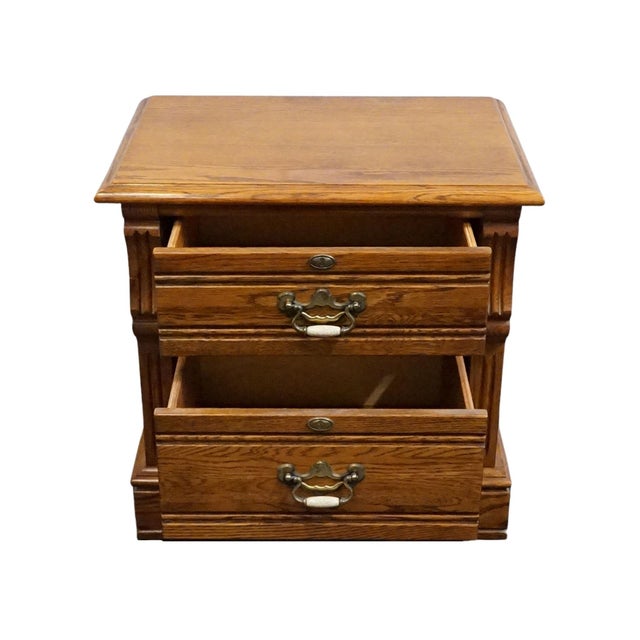 Late 20th Century Lexington Furniture Recollections Solid Oak Rustic Country French 24" Two Drawer Nightstand 468-621 For Sale - Image 5 of 15