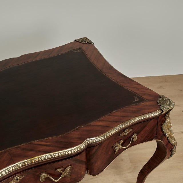 Brown Antique French Louis XV Style Bureau Plat or Desk For Sale - Image 8 of 18