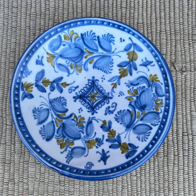 A Vintage Guertes Talavera Polychrome Decorated Plate, Spain, Circa 1970's Made in Sevilla, Andalucía, España Blue...