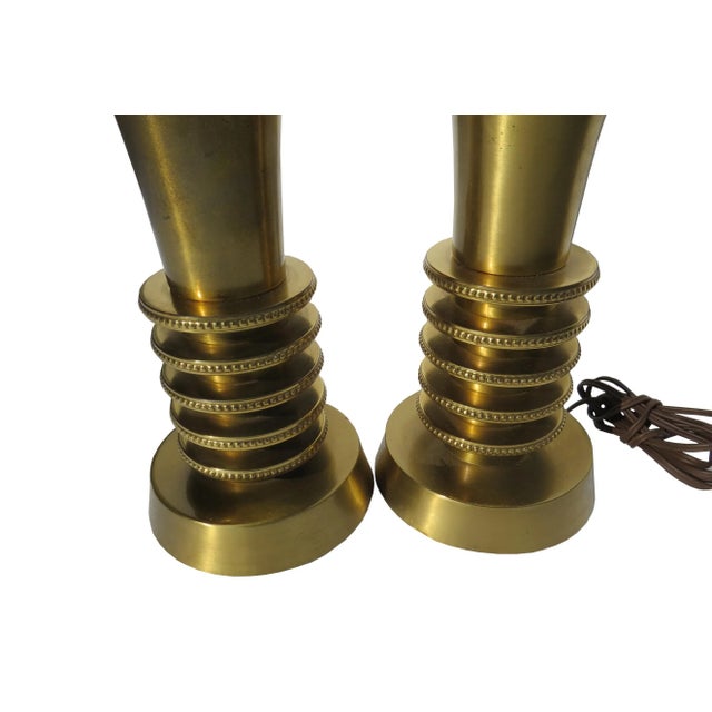 Brass Art Deco Machine Age Brass Table Lamps - a Pair For Sale - Image 8 of 11
