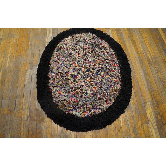 Antique American hooked rug. Size: 2'8" x 3'6". American Hooked Antique Multicolor Oval 1930s Wool Small Scatter Size Rug,...
