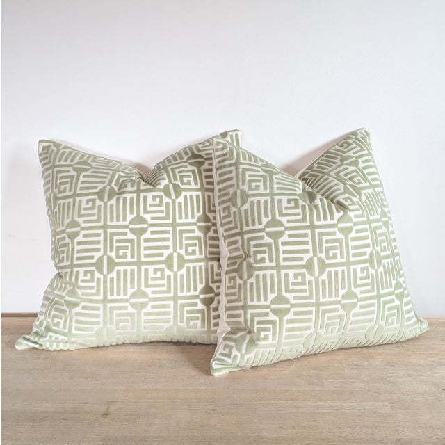 Thibaut Thibaut Labyrinth Velvet Pillows in Sage For Sale - Image 4 of 6