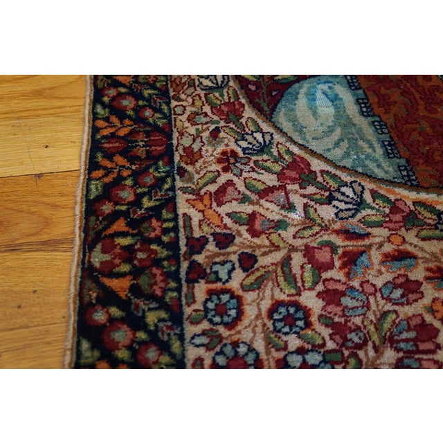 1900s Red Rust Calligraphy Pictorial Figure Antique Kerman Lavar Rug 1'10" X 2'10" Handknotted Wool Carpet For Sale In New York - Image 6 of 8