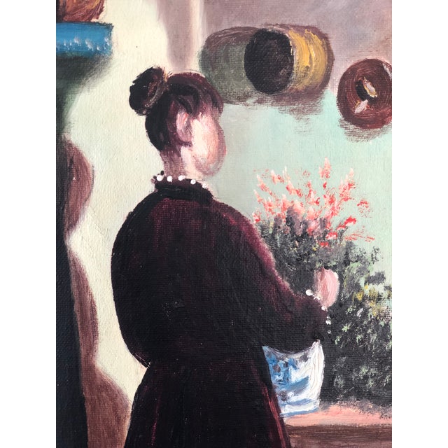 Vintage Original Cottage Oil Painting: Framed Interior Flower Art - Unsigned Artist For Sale - Image 9 of 14