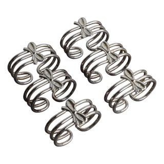 Vintage Silver-Plated Ribbon Napkin Rings, Italy, 1970s, Set of 6 For Sale
