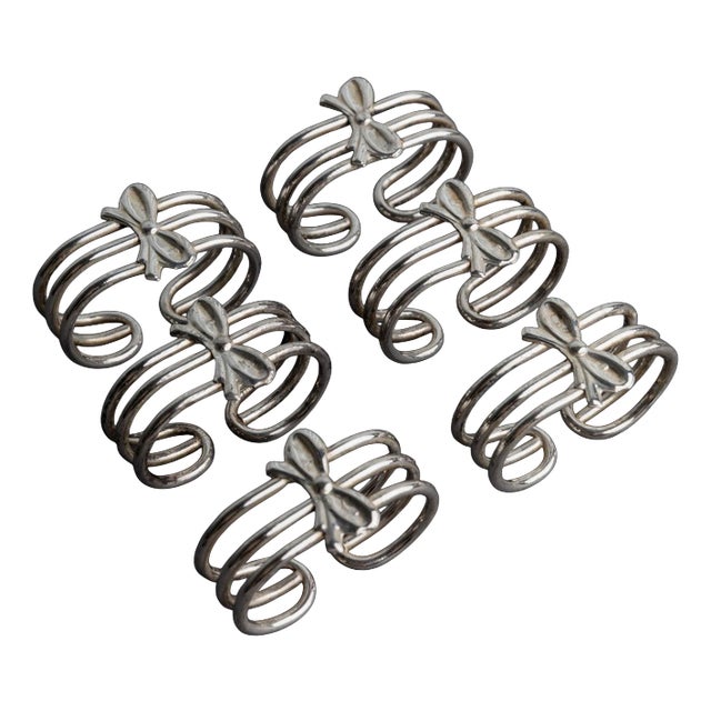 Vintage Silver-Plated Ribbon Napkin Rings, Italy, 1970s, Set of 6 For Sale