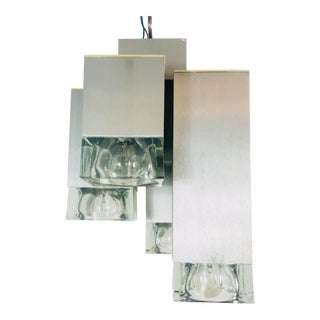 1960s Mid-Century Modern Iceglass and Metal Flush Mount by Sciolari, Italy For Sale