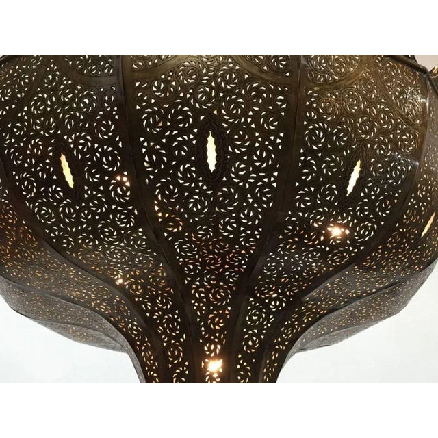 Metal Large Moroccan Moorish Pierced-Brass Chandelier With Glass Insets, Circa 1960 For Sale - Image 7 of 13