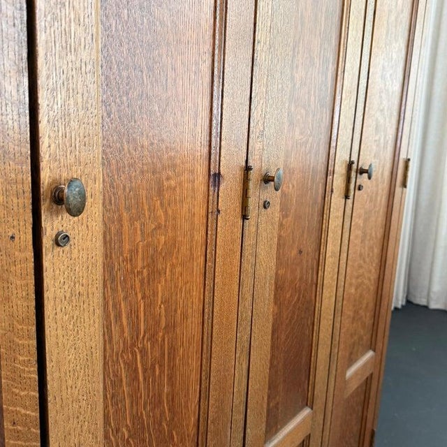Antique Eastlake Three Part Oak Wardrobe Lockers Cabinet For Sale - Image 9 of 11